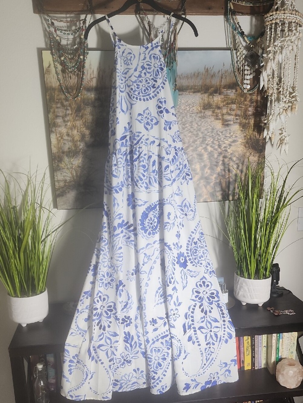 Blue Paisley Floral Cotton Dress - Unbranded